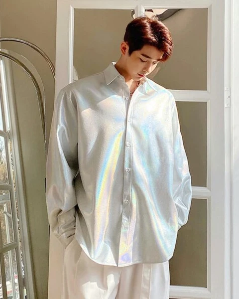 The Futurist: Liquid Metal Lapel Loose-Fit Shirt