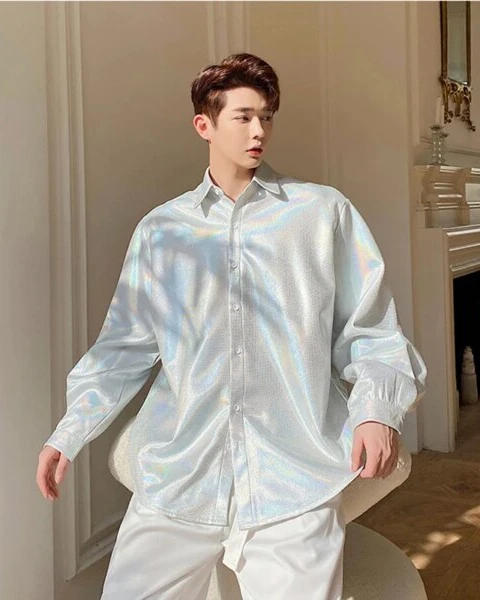 The Futurist: Liquid Metal Lapel Loose-Fit Shirt