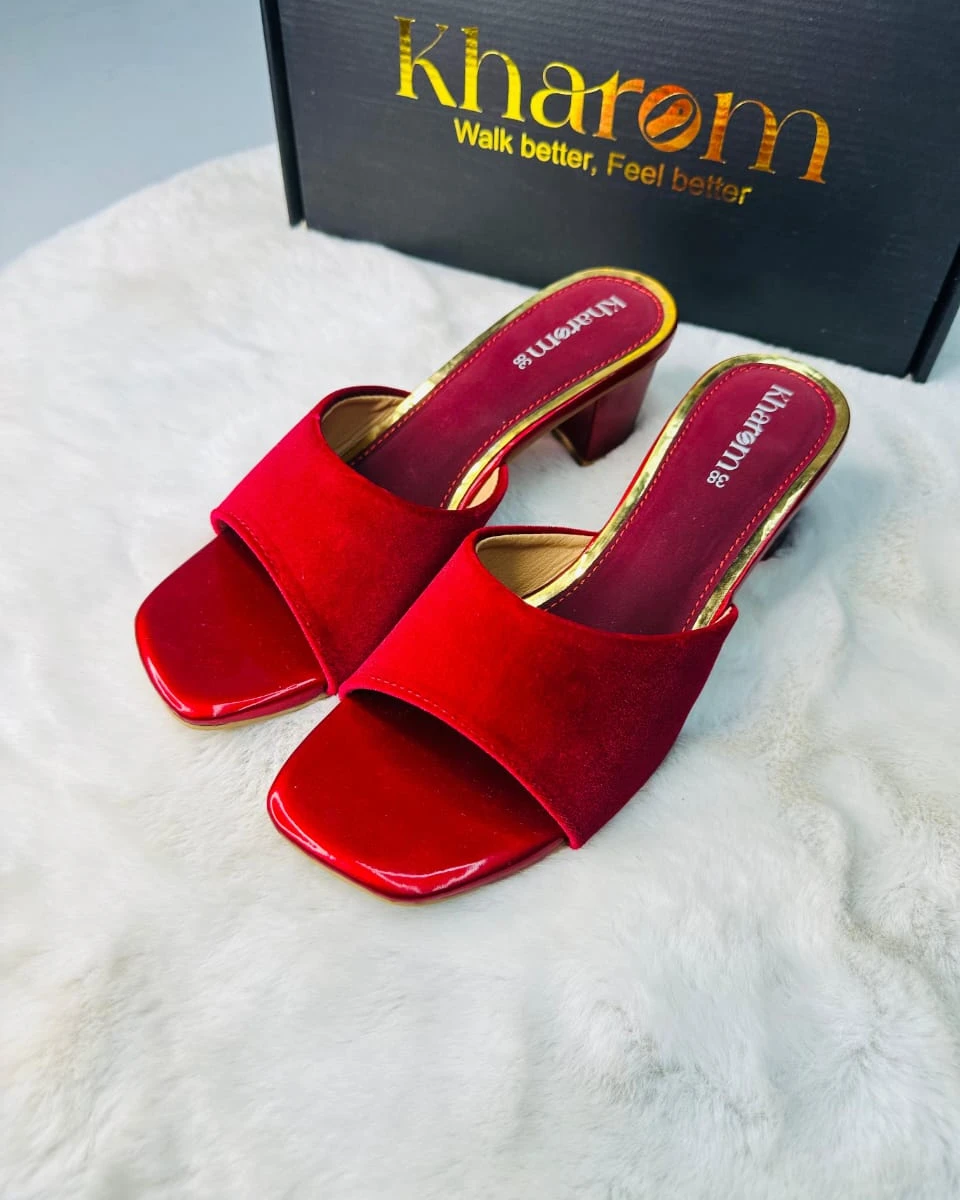 Crimson Vibe Korean Suede Block Heels