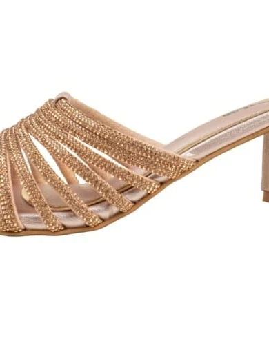 Midnight Rhinestone Strappy Block Heels-Golden