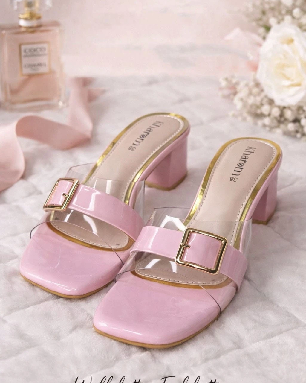 Bella Rosé Square-Toe Buckle Mules