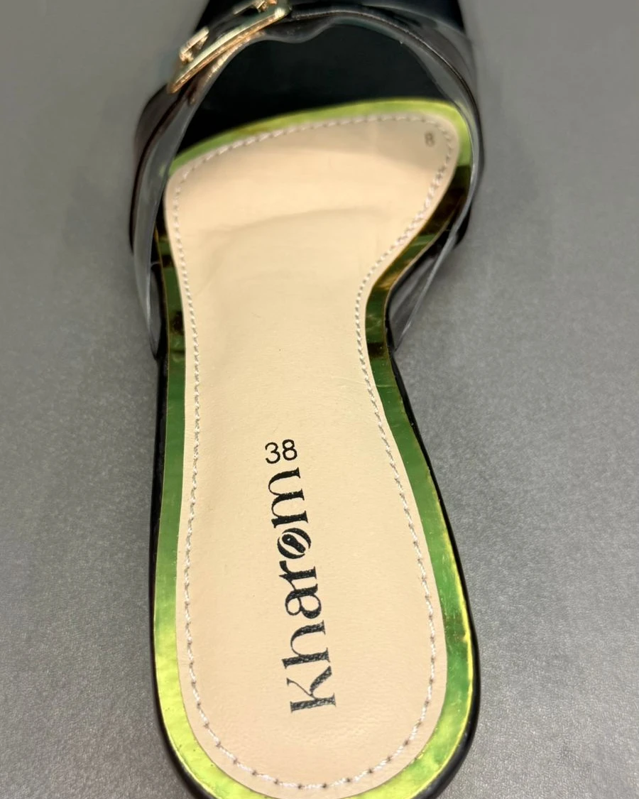 Noir Luxe Square-Toe Buckle Mules