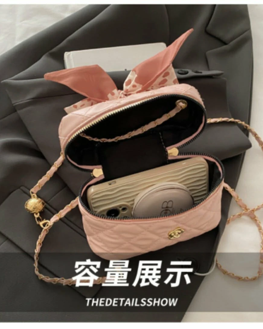 Elise Quilted Mini Vanity Bag with Silk Scarf Accent