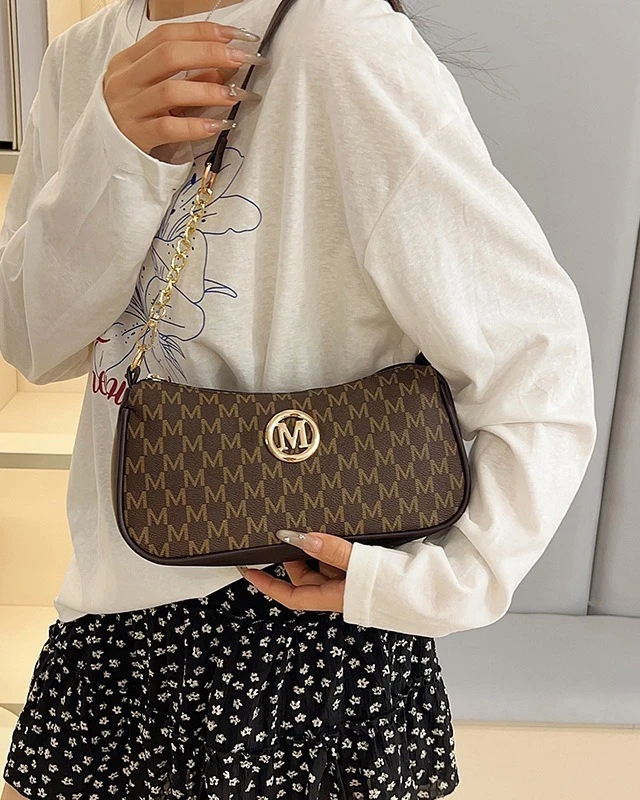 Milan Monogram Baguette Bag with Gold Chain Link