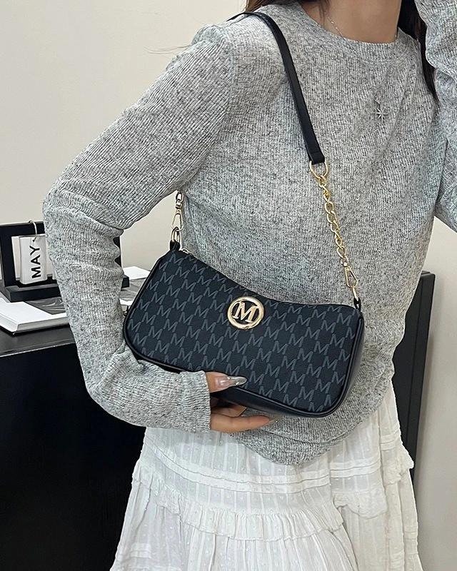Milan Monogram Baguette Bag with Gold Chain Link