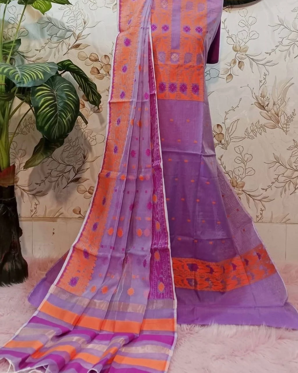 Violet Sunset Tangail Tencel Jamdani