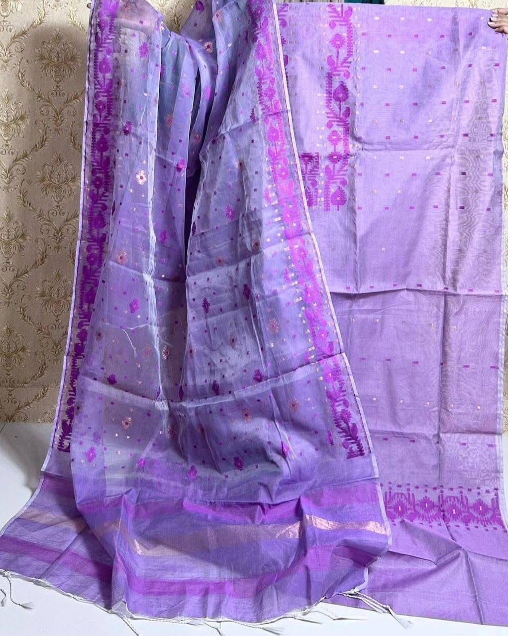Lavender Mist Tangail Tencel Jamdani