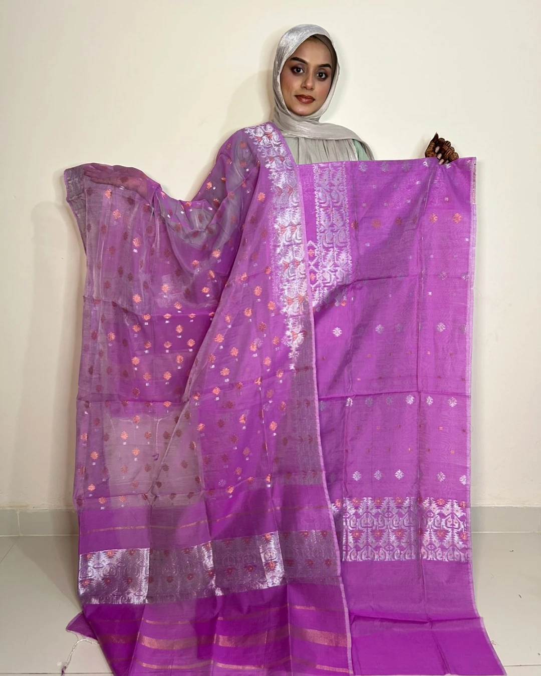 Lavender Frost Tangail Tencel Jamdani