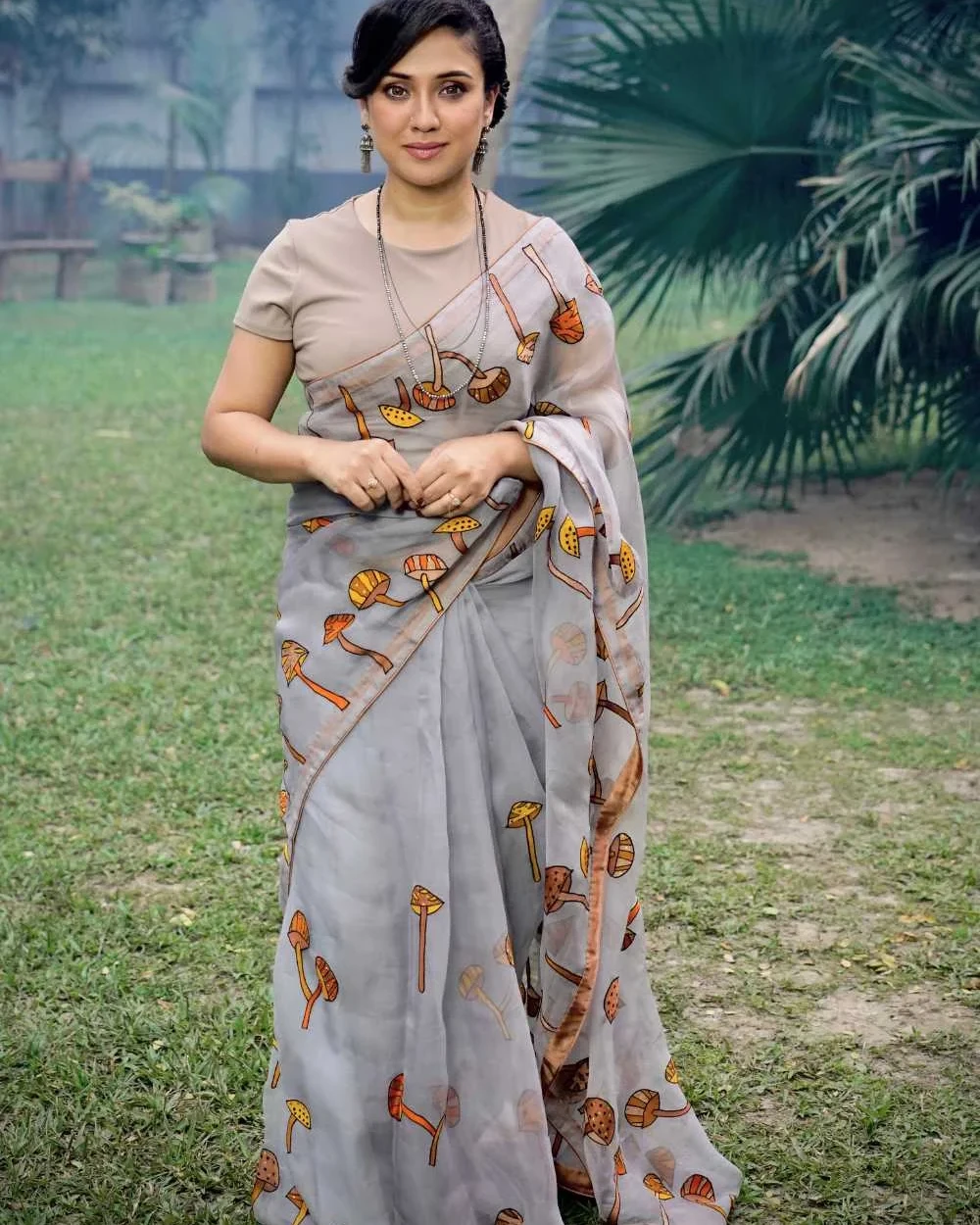 Mushroom Muslin Saree