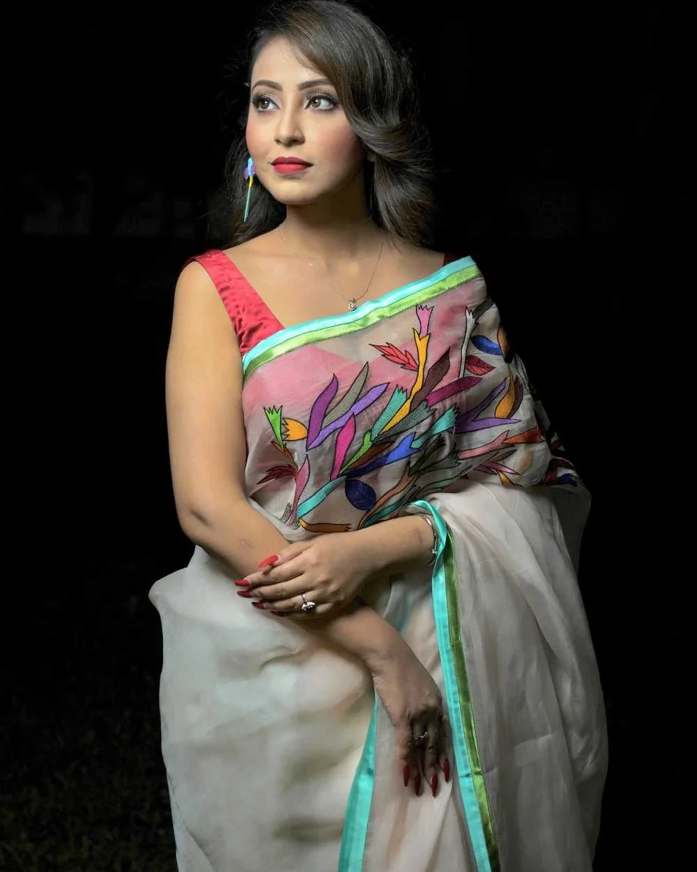 Rainbow TubeRose Muslin Saree