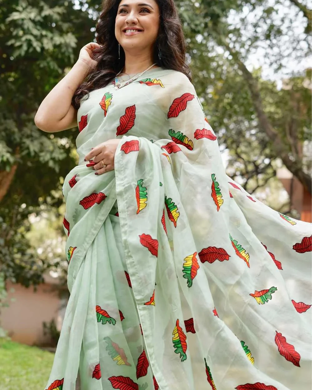 Autumn leaves Muslin Saree