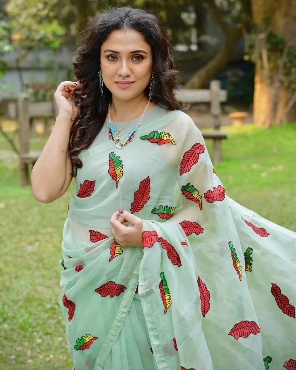 Autumn leaves Muslin Saree