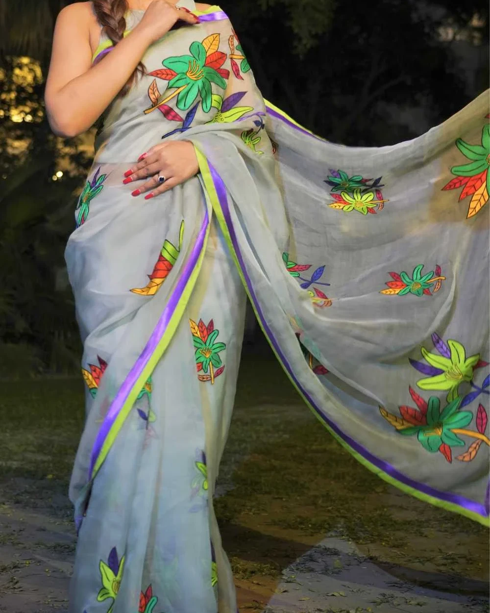 Green Flower Muslin Saree