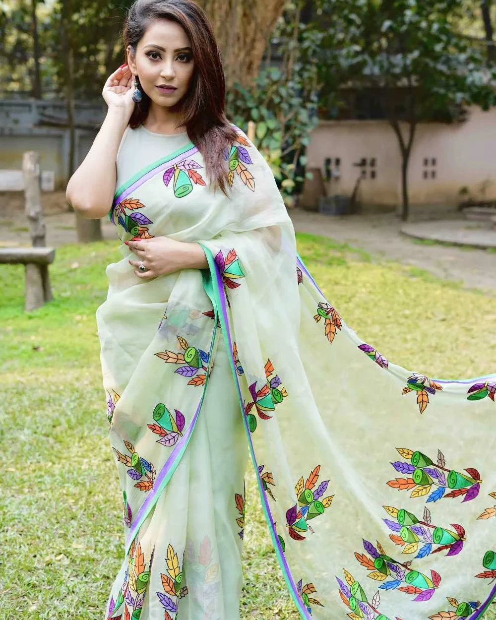 Green Rose Muslin Saree