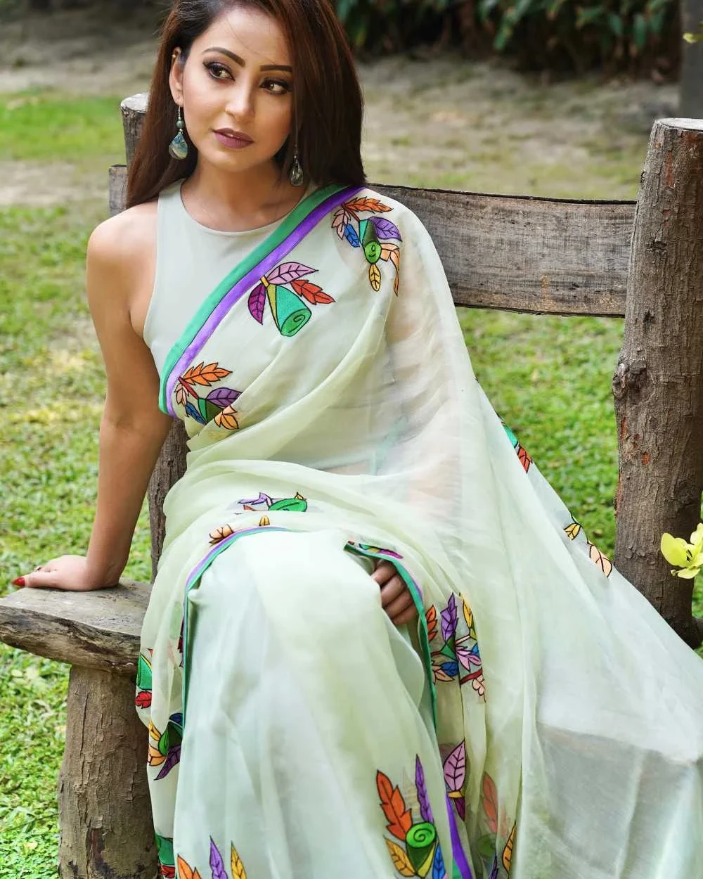 Green Rose Muslin Saree