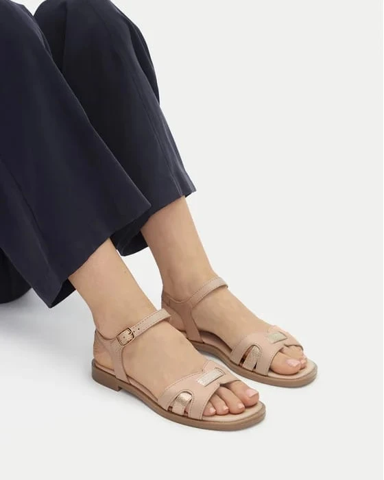 Sienna Nude Leather Cross-Strap Sandals