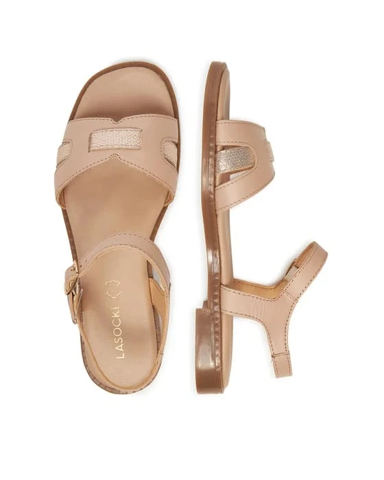 Sienna Nude Leather Cross-Strap Sandals