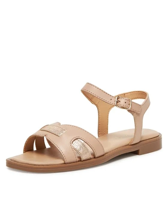 Sienna Nude Leather Cross-Strap Sandals