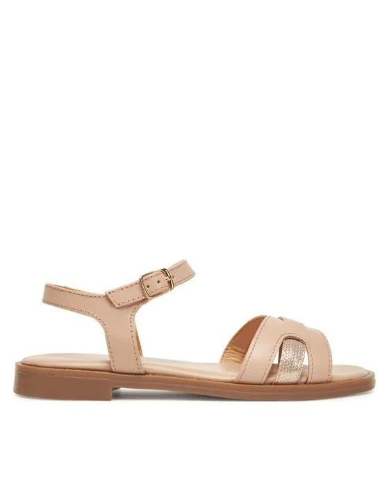 Sienna Nude Leather Cross-Strap Sandals