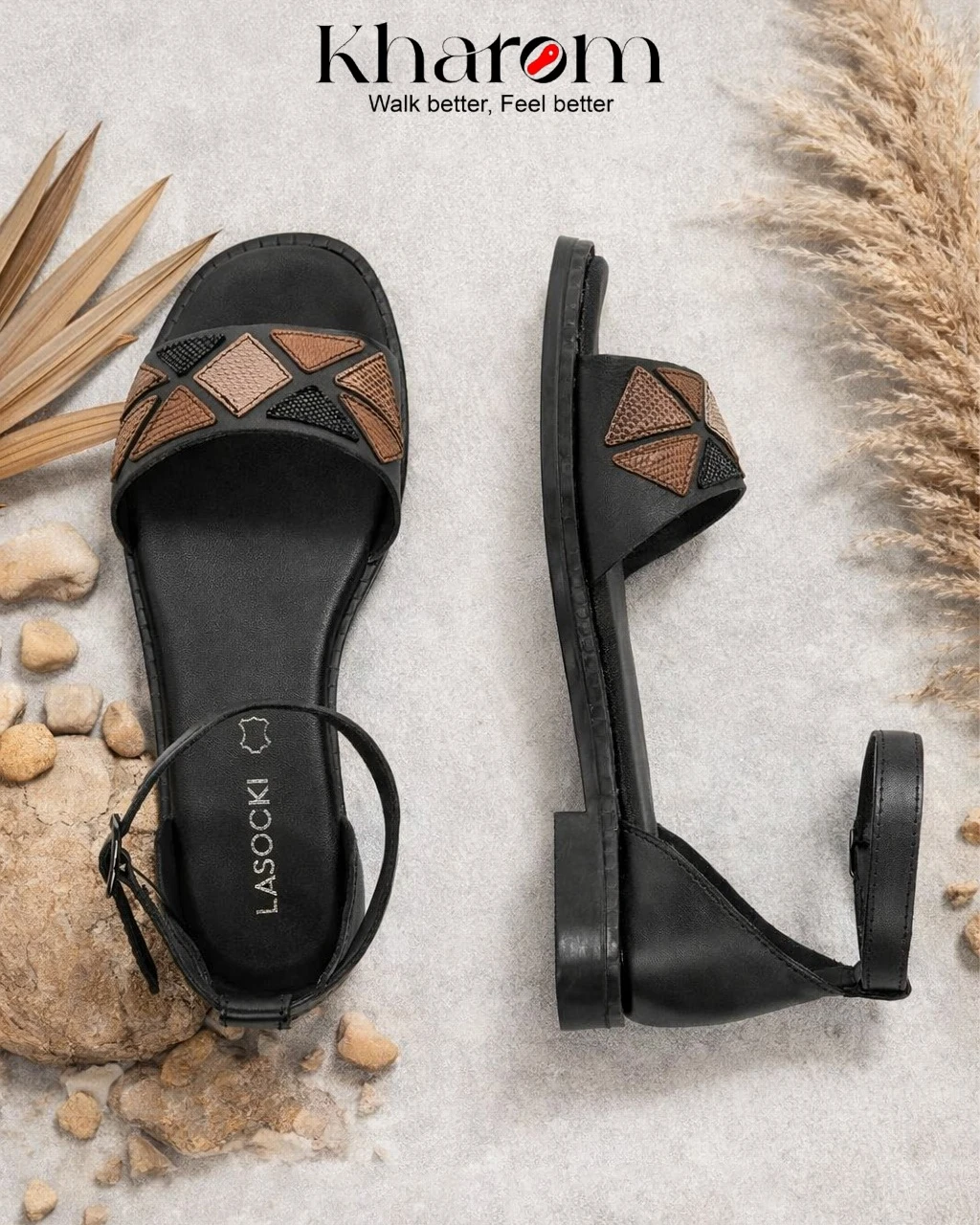 Prism Geometry Leather Ankle Sandals