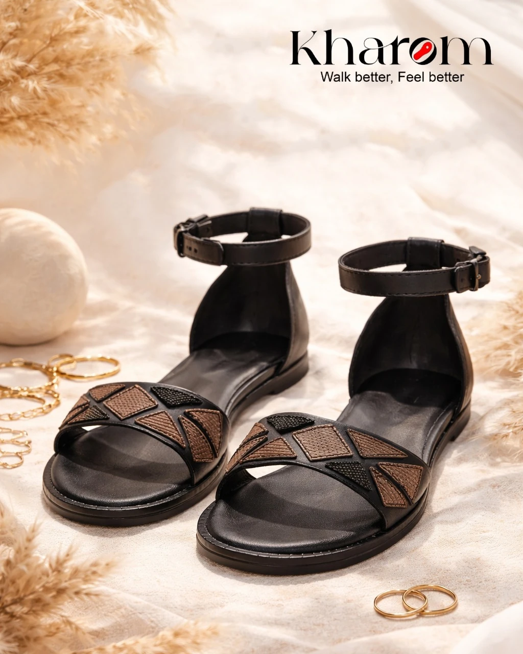 Prism Geometry Leather Ankle Sandals