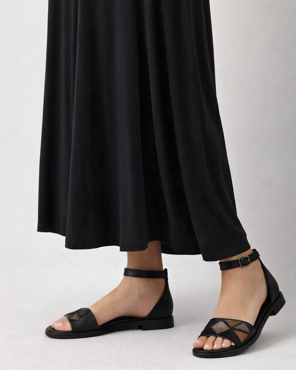 Prism Geometry Leather Ankle Sandals