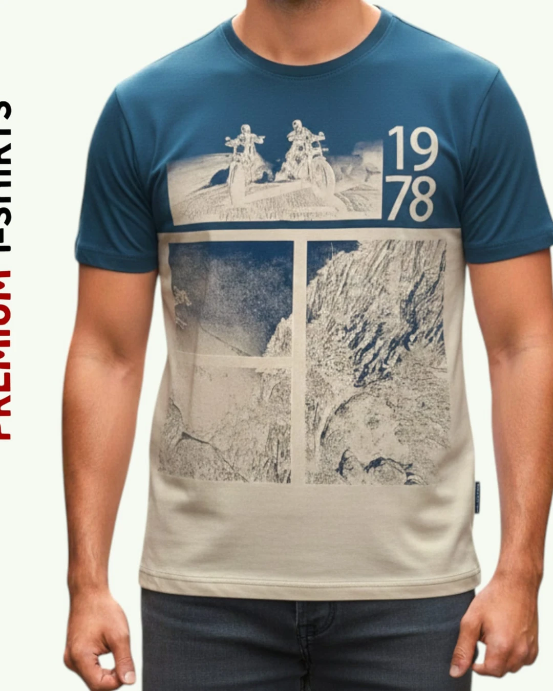 Teal & Sand Vintage Biker Montage Tee